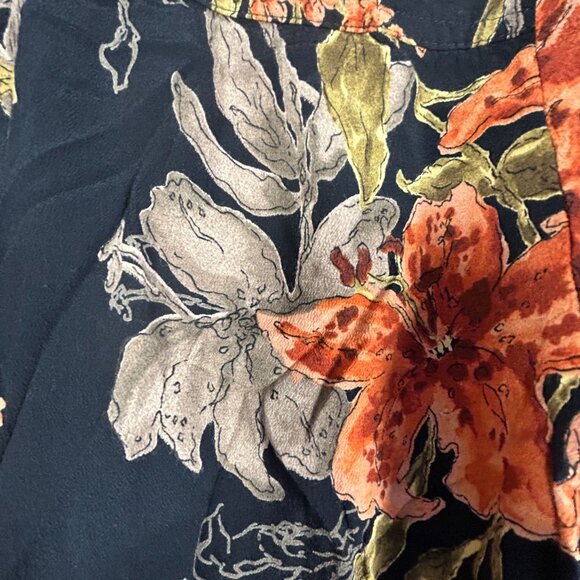 Carole Little Womens Floral Button-Up Blouse Size 14 Black Rayon Long Sleeve - Picture 4 of 9